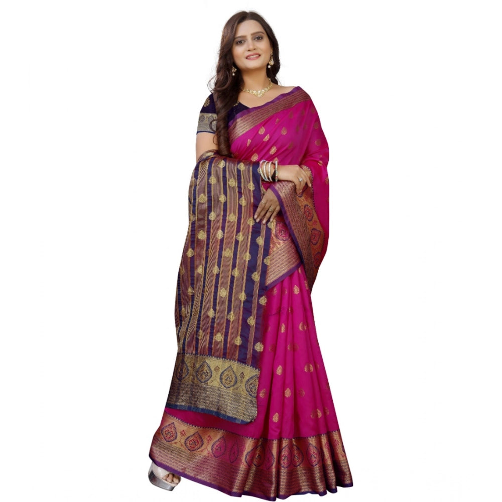 Vaystra Silk Blend Woven Saree With Unstitched Blouse 5.5Mtr – Purple-Pink