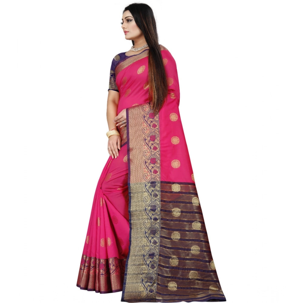 Vaystra Silk Blend Woven Saree With Unstitched Blouse 5.5Mtr – Blue-Pink