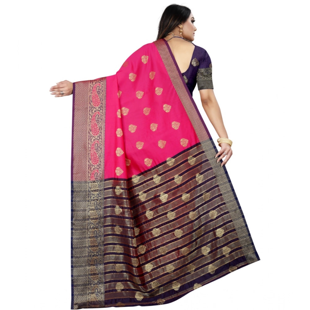 Vaystra Silk Blend Woven Saree With Unstitched Blouse 5.5Mtr – Purple-Pink