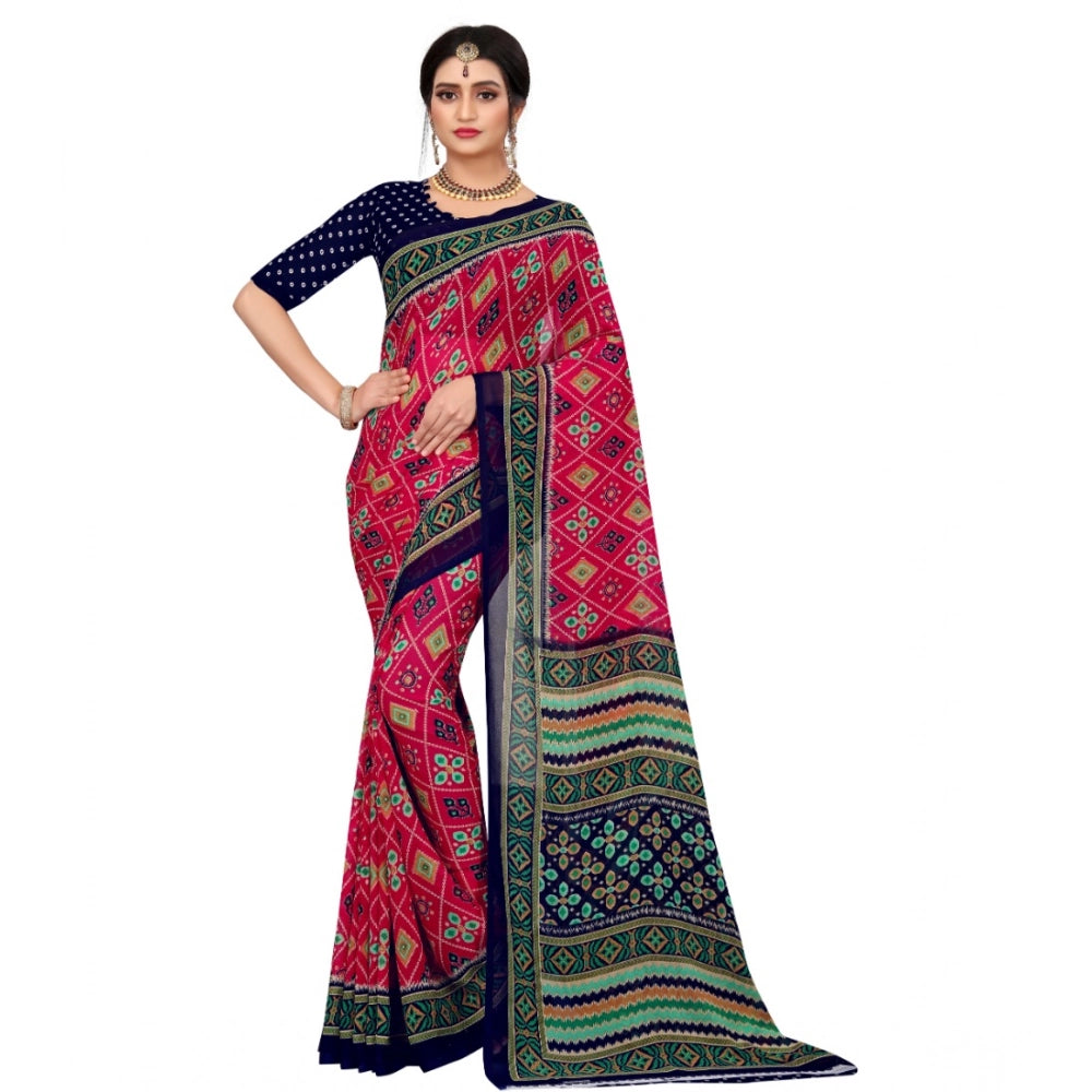 Vaystra Georgette Floral Print Saree With Unstitched Blouse 5.5Mtr – Pink