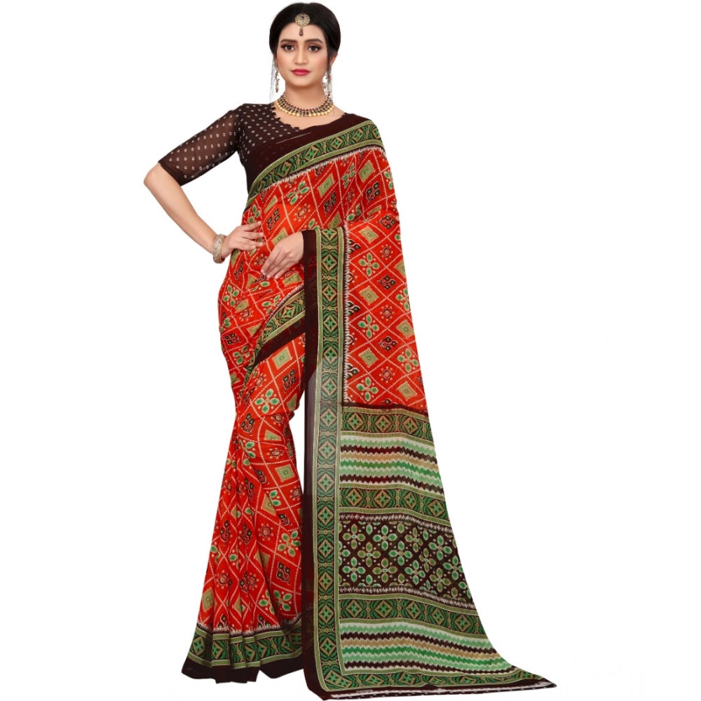 Vaystra Georgette Floral Print Saree With Unstitched Blouse 5.5Mtr – Orange