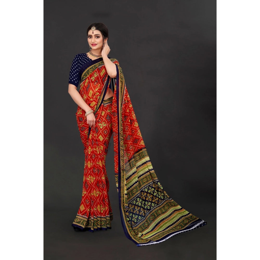 Vaystra Georgette Floral Print Saree With Unstitched Blouse 5.5Mtr – Multicolor