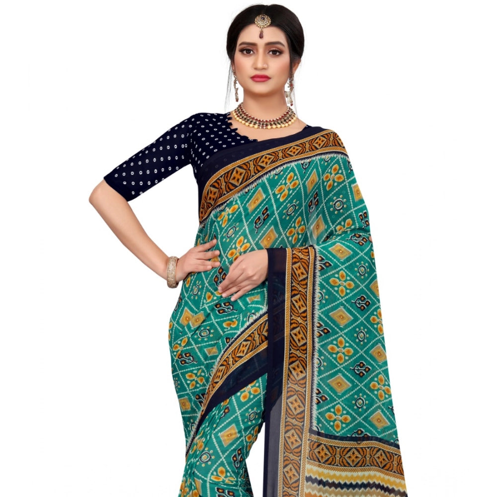 Vaystra Georgette Floral Print Saree With Unstitched Blouse 5.5Mtr – Dark Green
