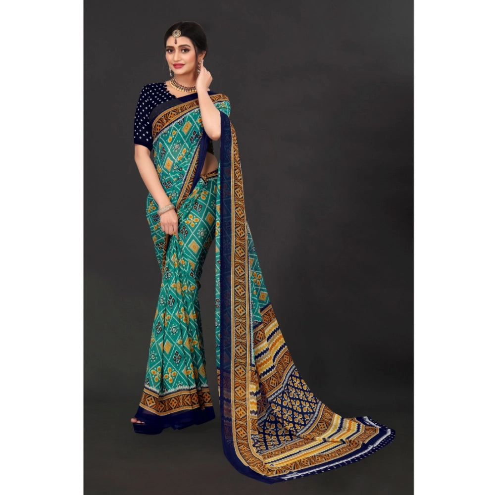 Vaystra Georgette Floral Print Saree With Unstitched Blouse 5.5Mtr – Dark Green