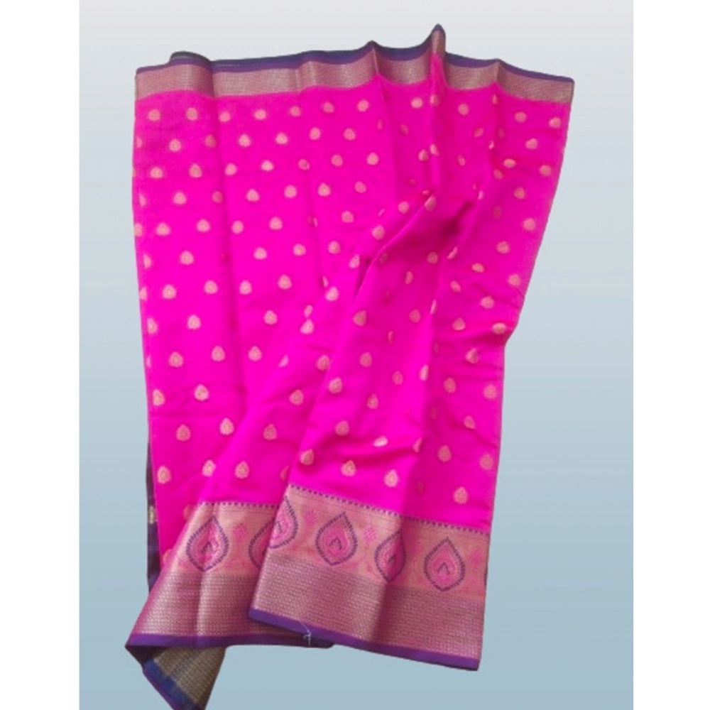 Vaystra Silk Blend Woven Saree With Unstitched Blouse 5.5Mtr – Pink