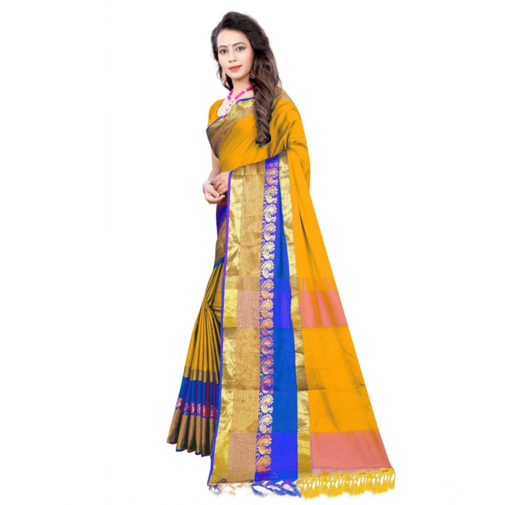 Vaystra Jacquard Woven Saree With Unstitched Blouse 5.5Mtr – Yellow