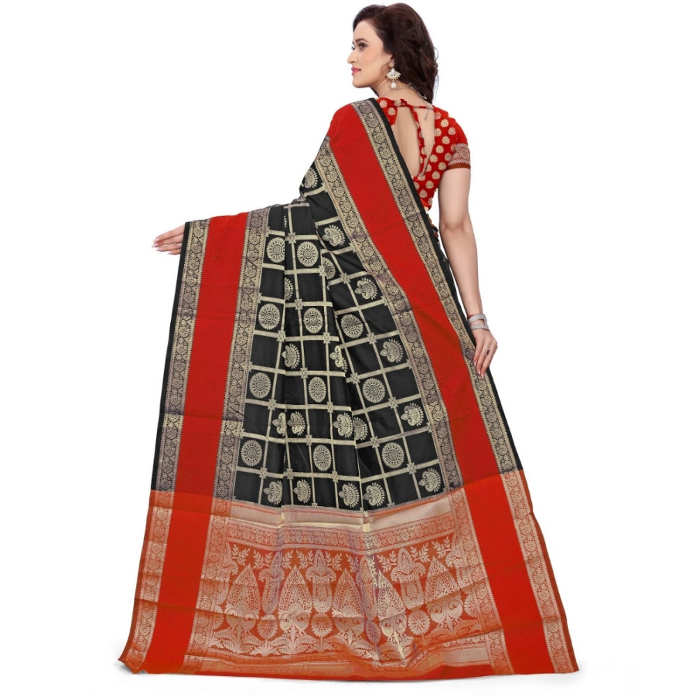 Vaystra Jacquard Woven Saree With Unstitched Blouse 5.5Mtr – Red-Black