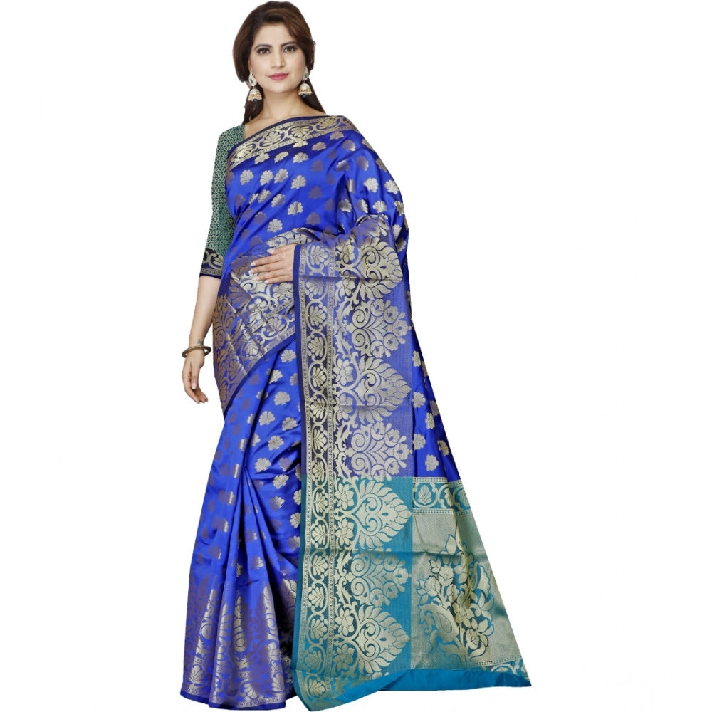 Vaystra Jacquard Woven Saree With Unstitched Blouse 5.5Mtr – Dark Blue