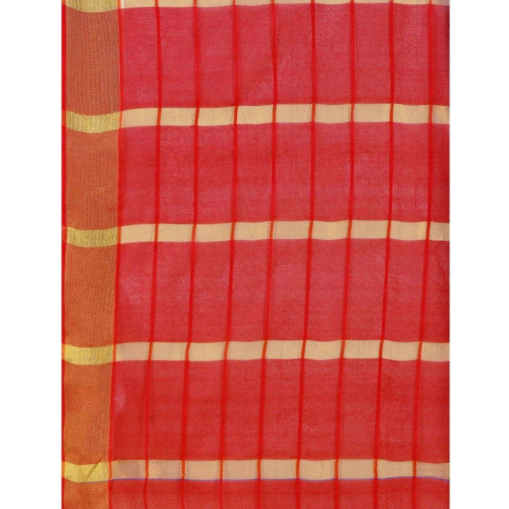 Vaystra Cotton Silk Checkered Saree With Unstitched Blouse 5.5Mtr – Blue
