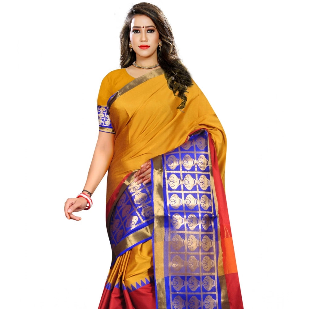 Vaystra Jacquard Woven Saree With Unstitched Blouse 5.5Mtr – Mustard