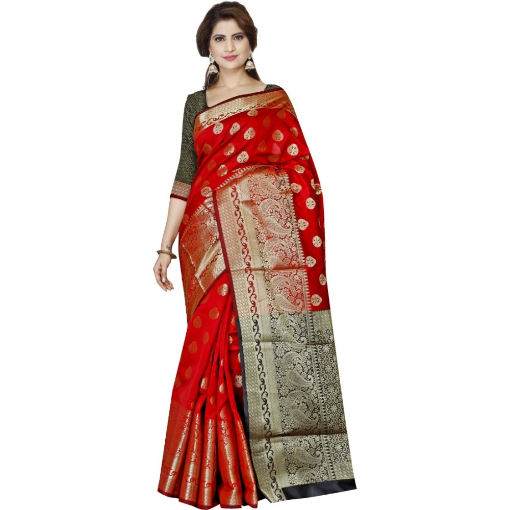 Vaystra Jacquard Woven Saree With Unstitched Blouse 5.5Mtr – Red