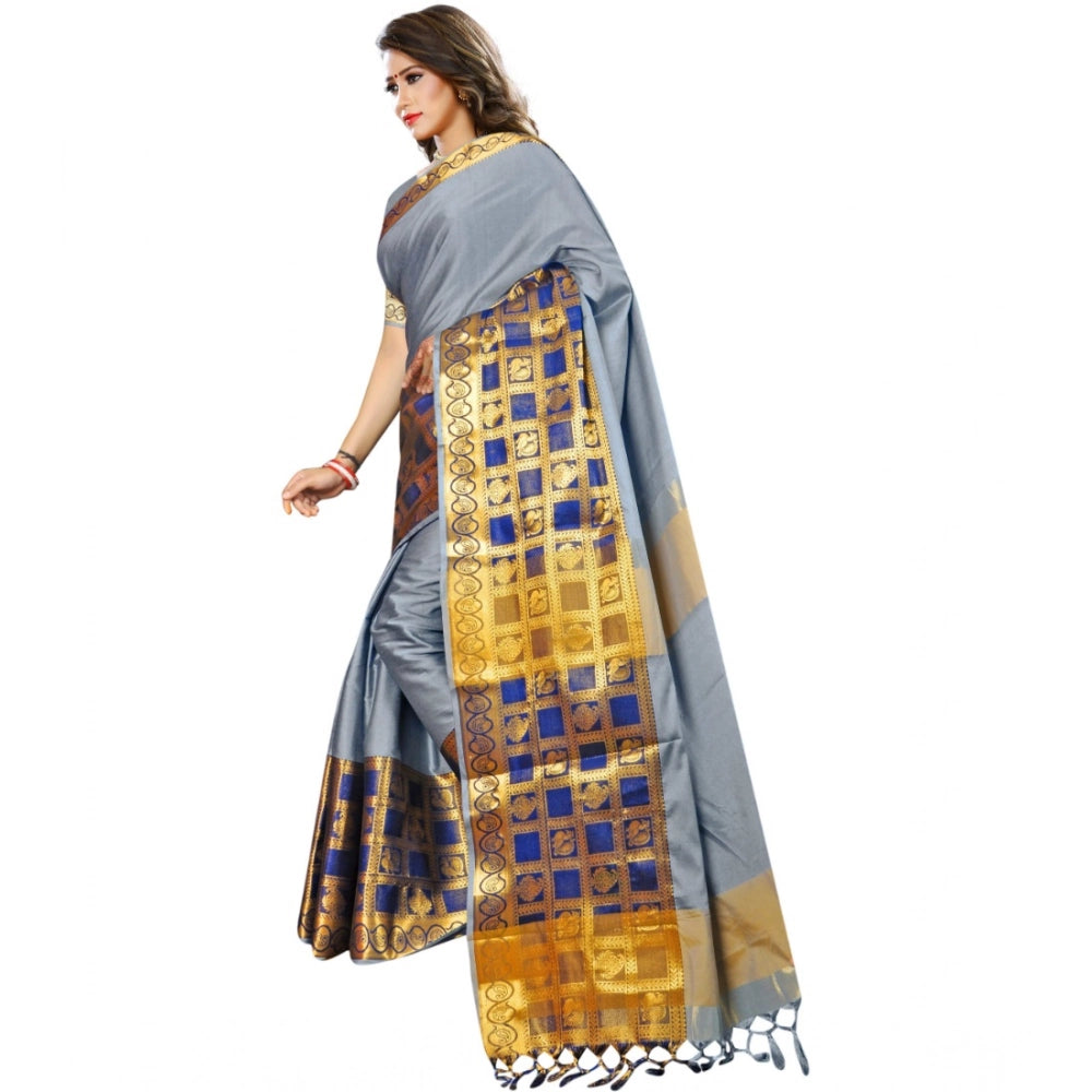 Vaystra Jacquard Woven Saree With Unstitched Blouse 5.5Mtr – Light Blue