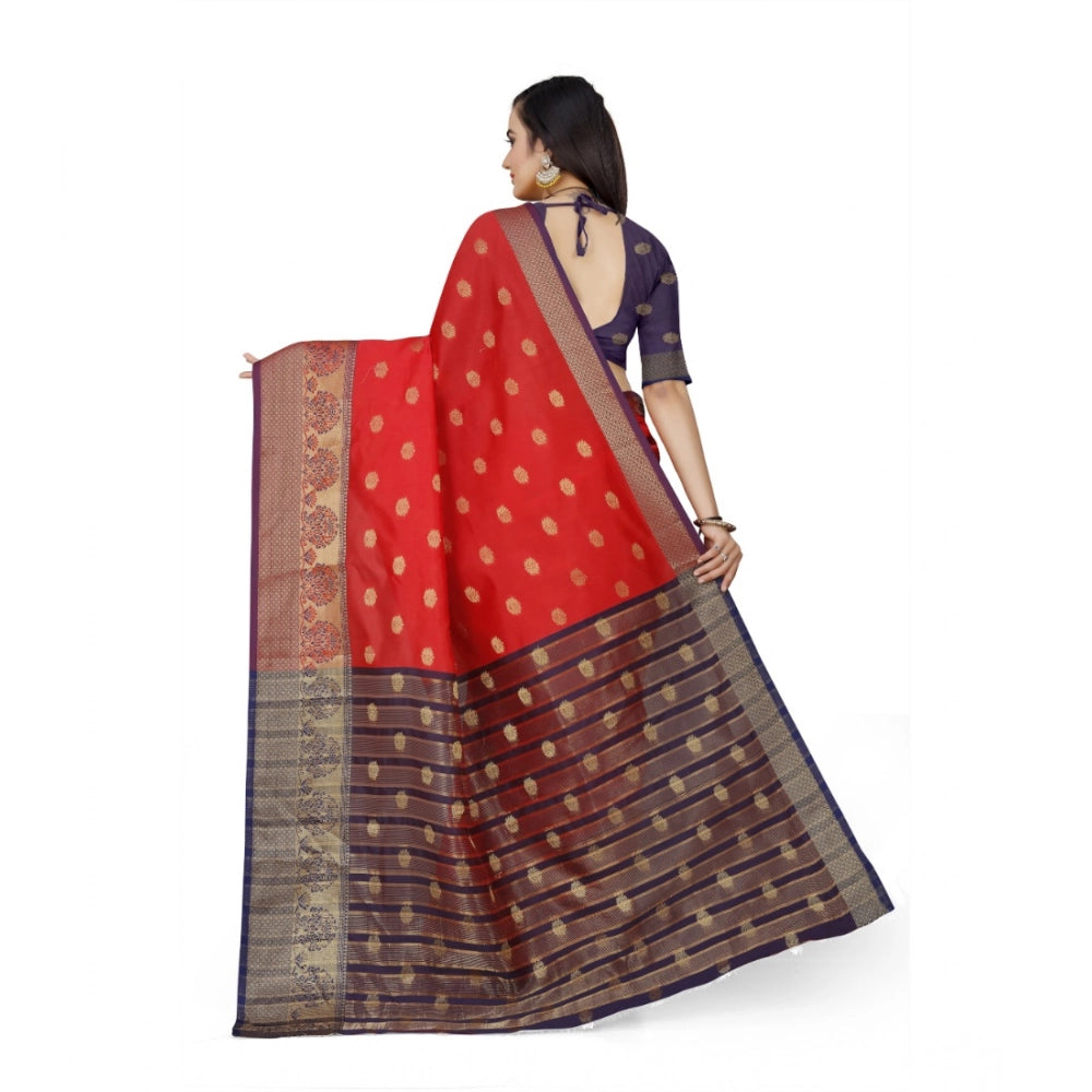 Vaystra Jacquard Woven Saree With Unstitched Blouse 5.5Mtr – Red