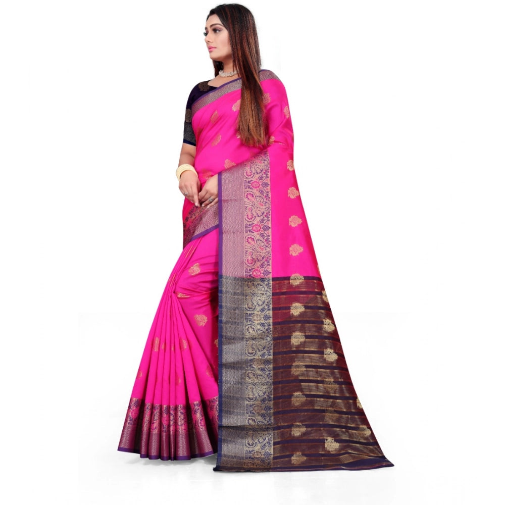 Vaystra Silk Blend Woven Saree With Unstitched Blouse 5.5Mtr – Pink