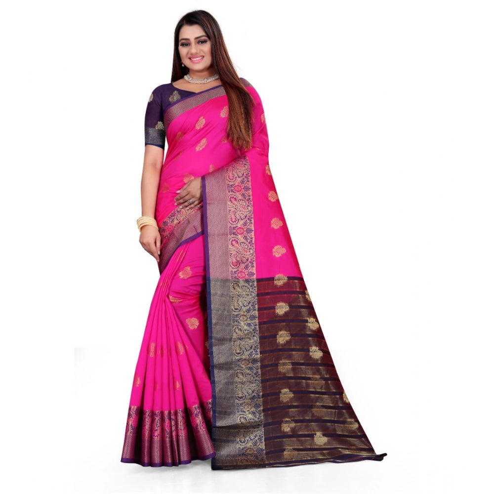 Vaystra Silk Blend Woven Saree With Unstitched Blouse 5.5Mtr – Pink