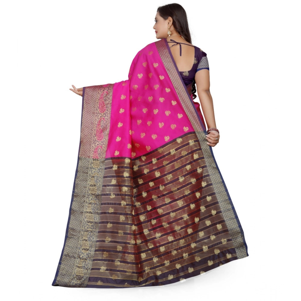 Vaystra Jacquard Woven Saree With Unstitched Blouse 5.5Mtr – Pink