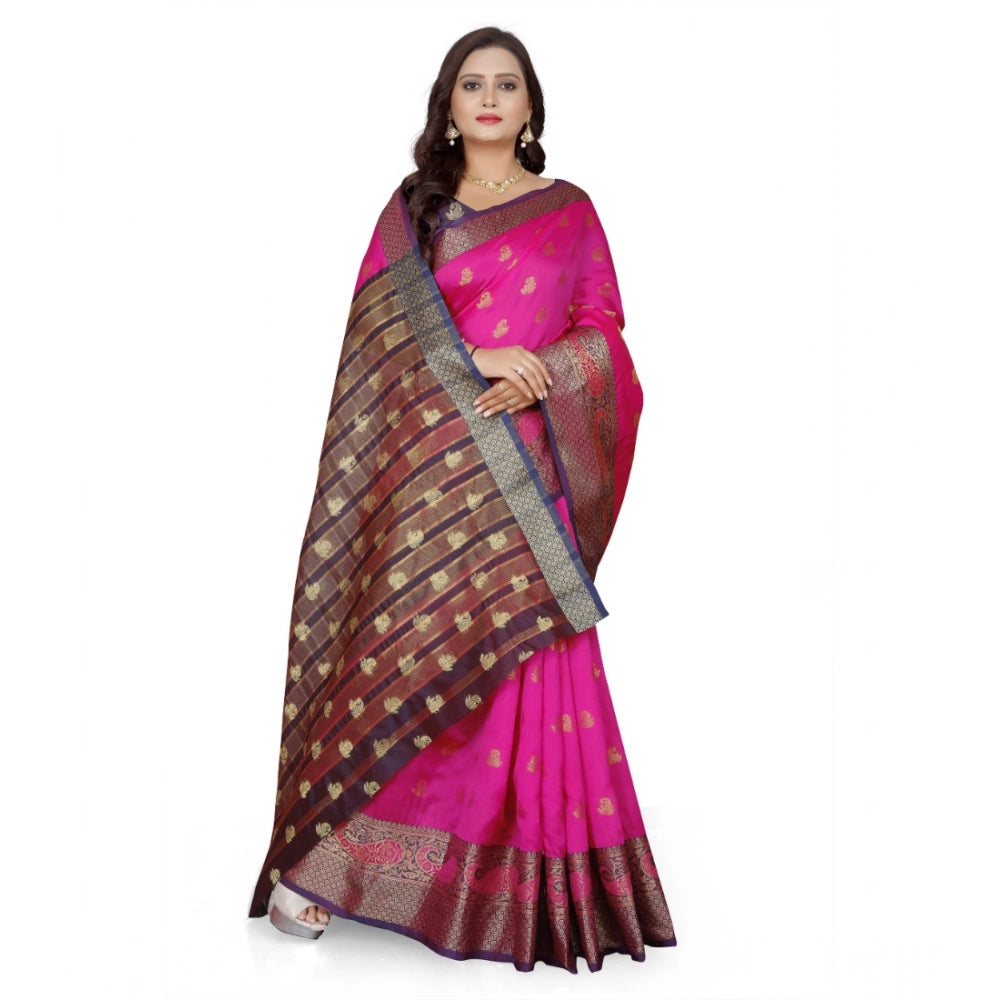 Vaystra Jacquard Woven Saree With Unstitched Blouse 5.5Mtr – Pink