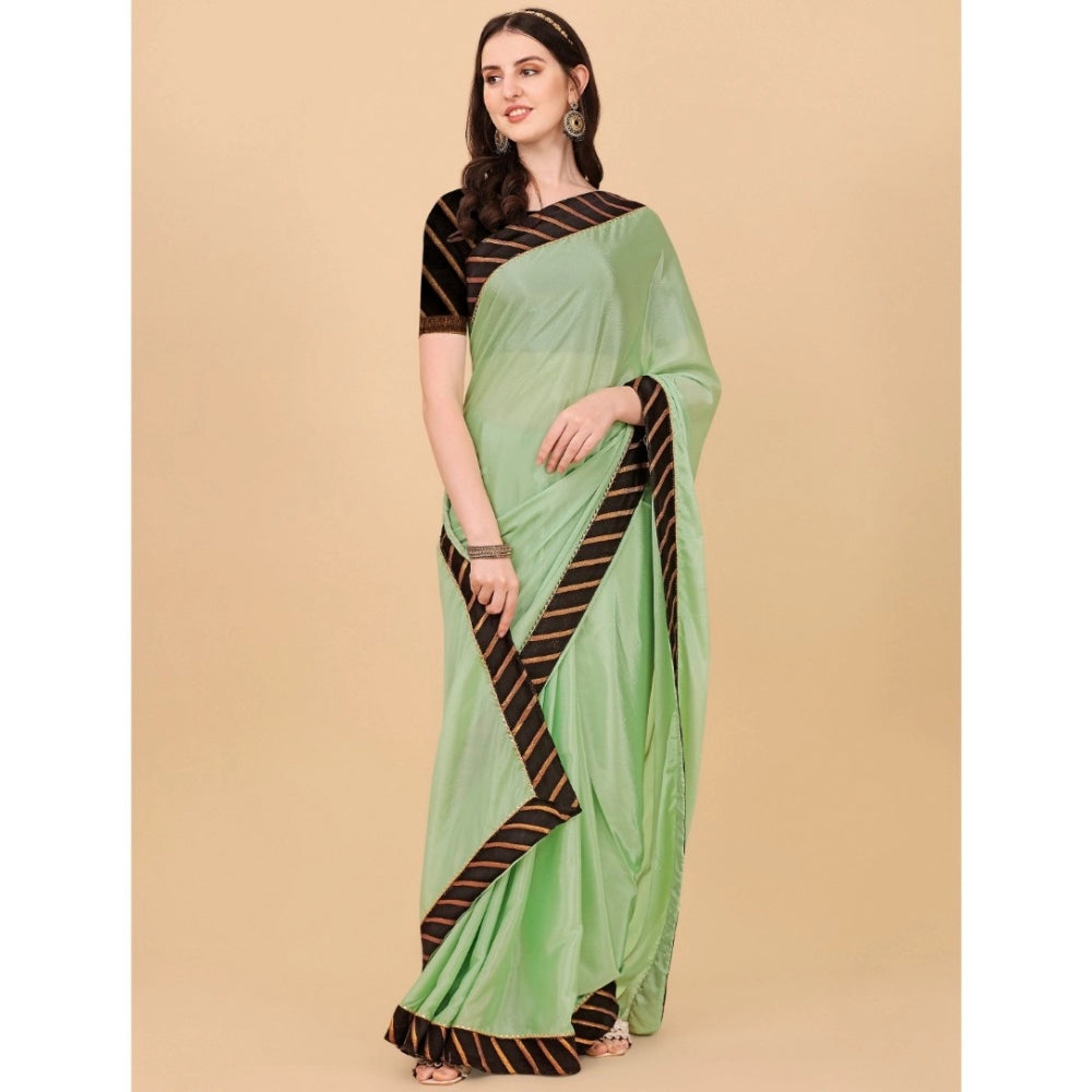 Vaystra Chiffon Self Design Saree With Unstitched Blouse 5.5Mtr – Light Green