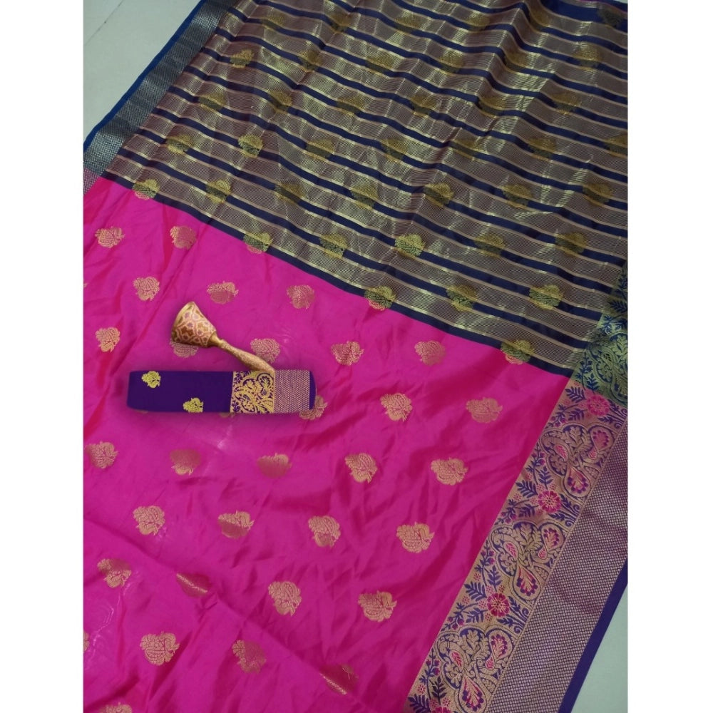 Vaystra Silk Blend Woven Saree With Unstitched Blouse 5.5Mtr – Pink