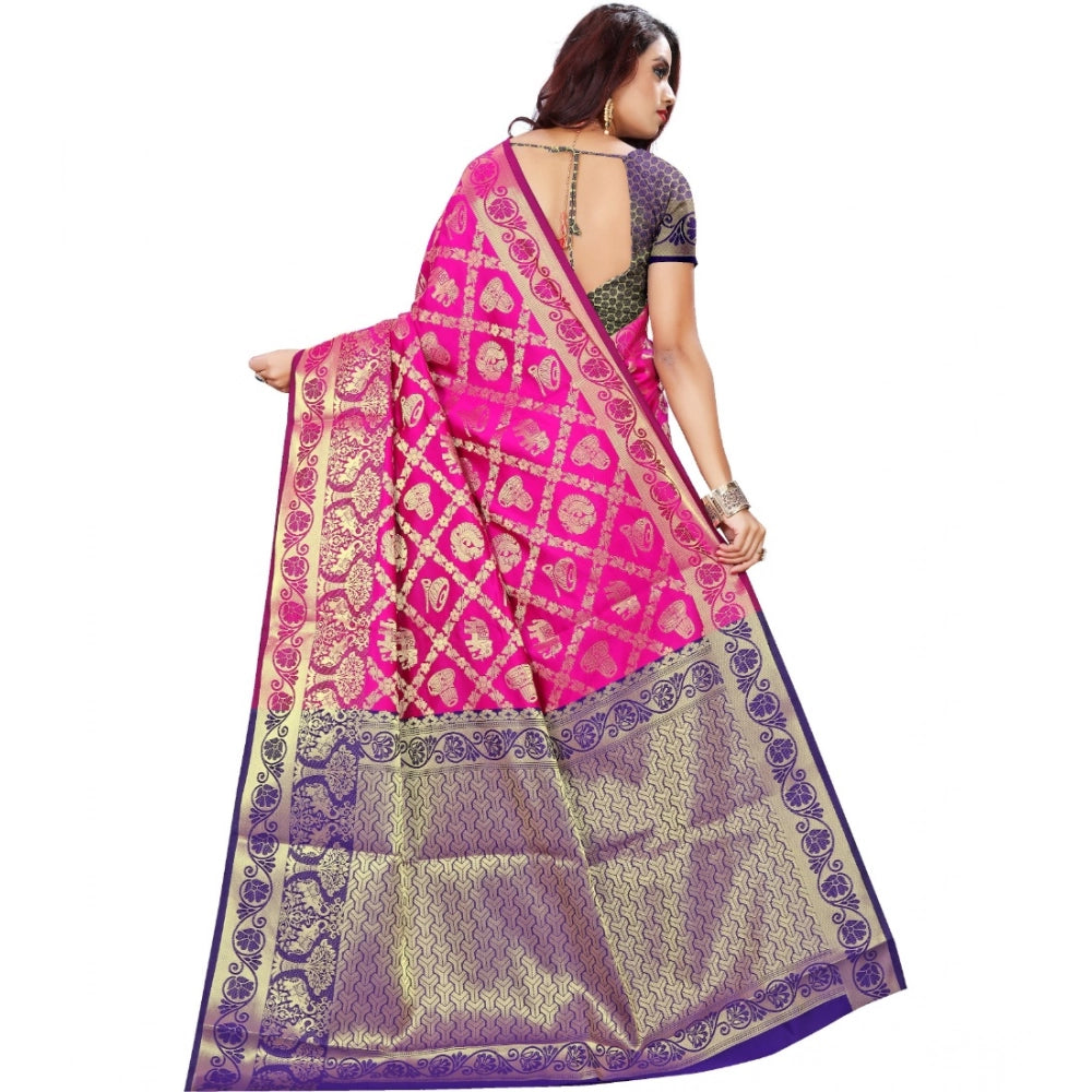 Vaystra Jacquard Woven Saree With Unstitched Blouse 5.5Mtr – Pink