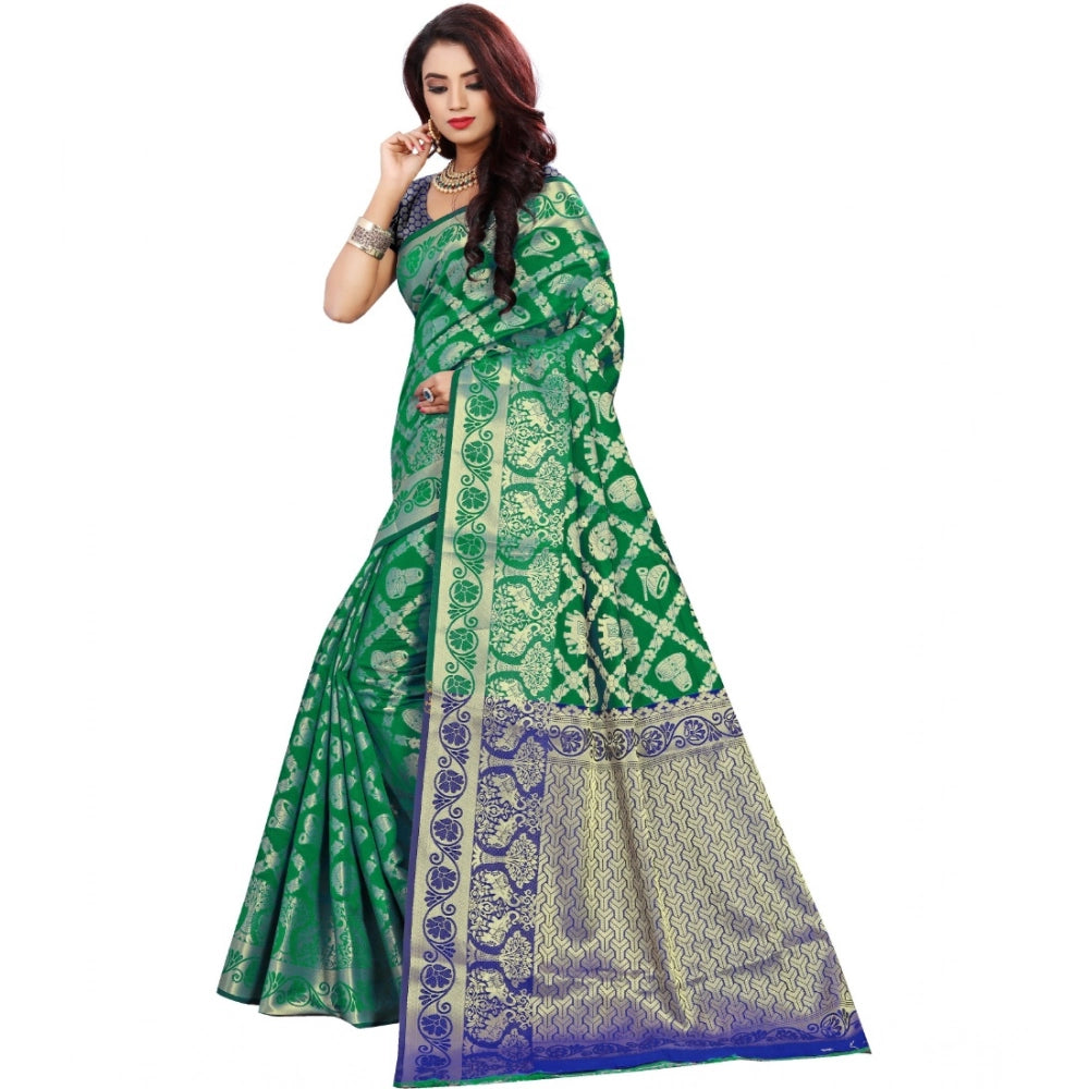 Vaystra Jacquard Woven Saree With Unstitched Blouse 5.5Mtr – Green