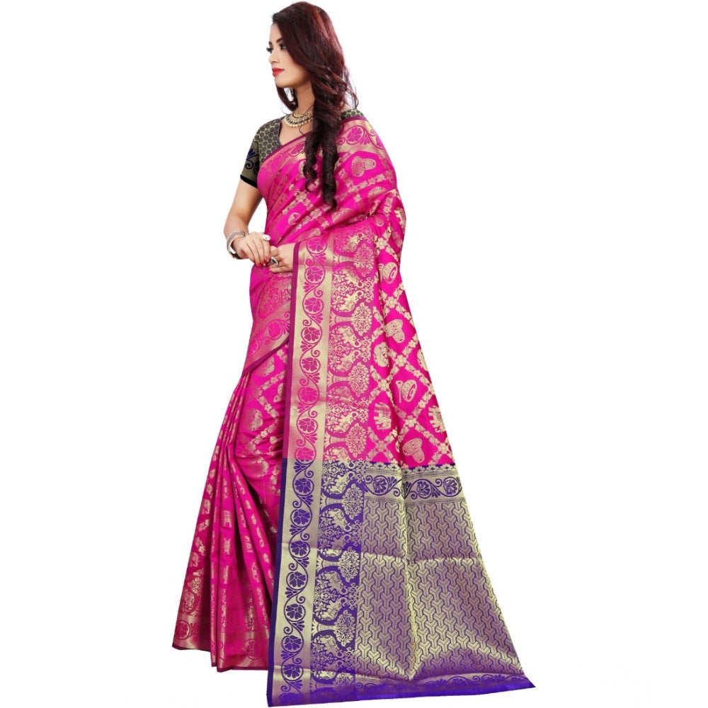 Vaystra Jacquard Woven Saree With Unstitched Blouse 5.5Mtr – Pink