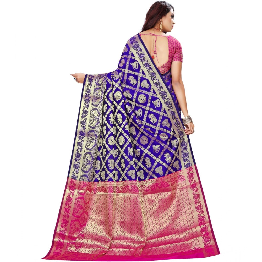 Vaystra Jacquard Woven Saree With Unstitched Blouse 5.5Mtr – Blue