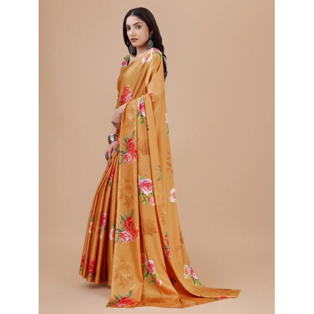 Vaystra Crepe Digital Print Saree With Unstitched Blouse 5.5Mtr – Mustard