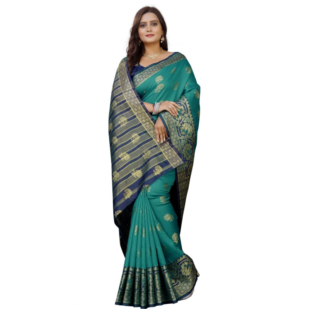 Vaystra Silk Blend Woven Saree With Unstitched Blouse 5.5Mtr – Dark Blue-Green