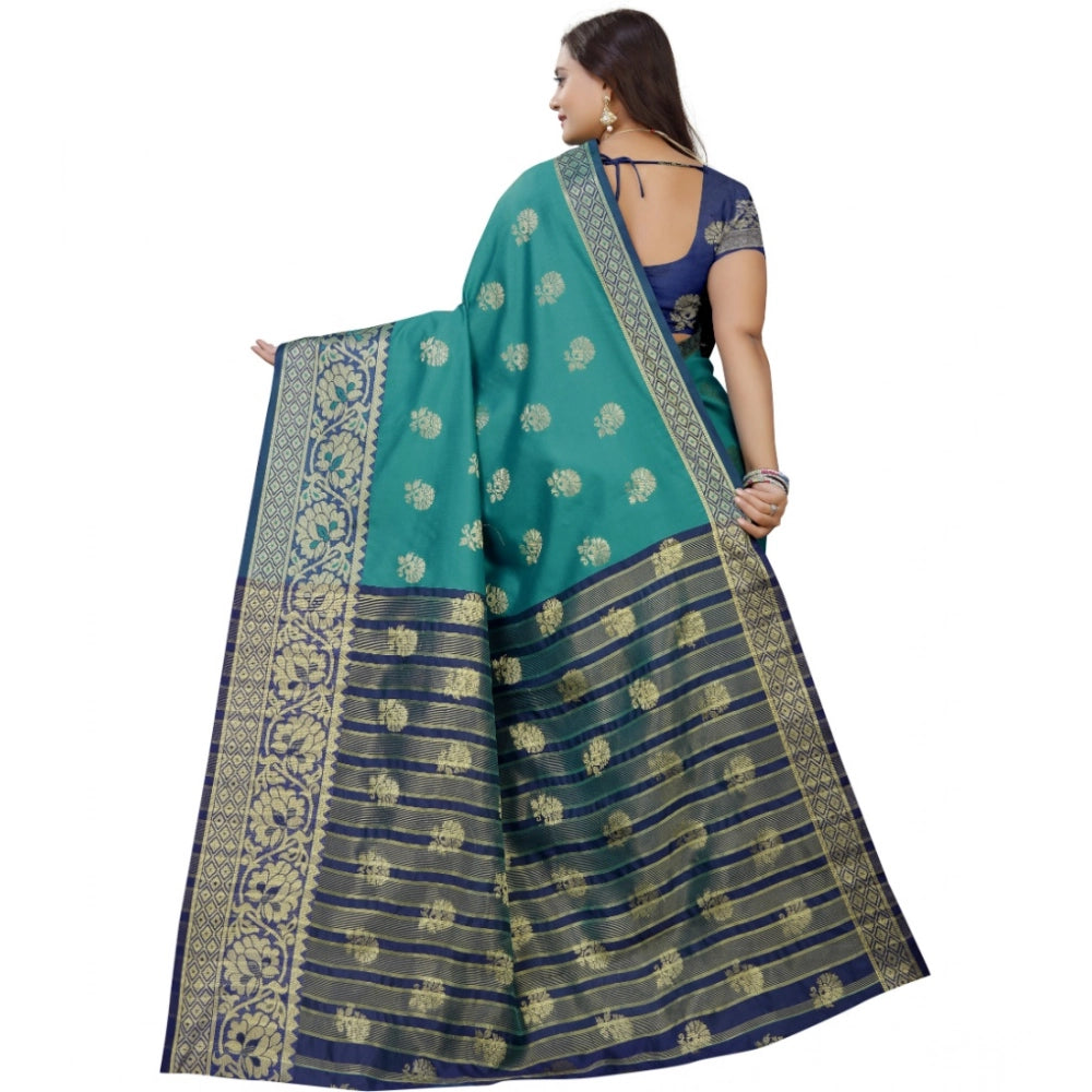 Vaystra Silk Blend Woven Saree With Unstitched Blouse 5.5Mtr – Dark Blue-Green