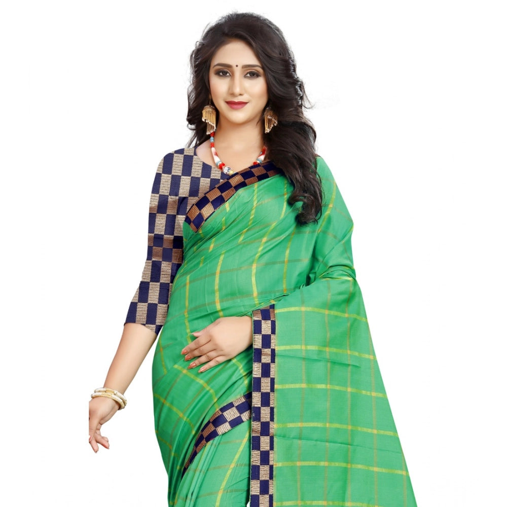 Vaystra Cotton Silk Checkered Saree With Unstitched Blouse 5.5Mtr – Green