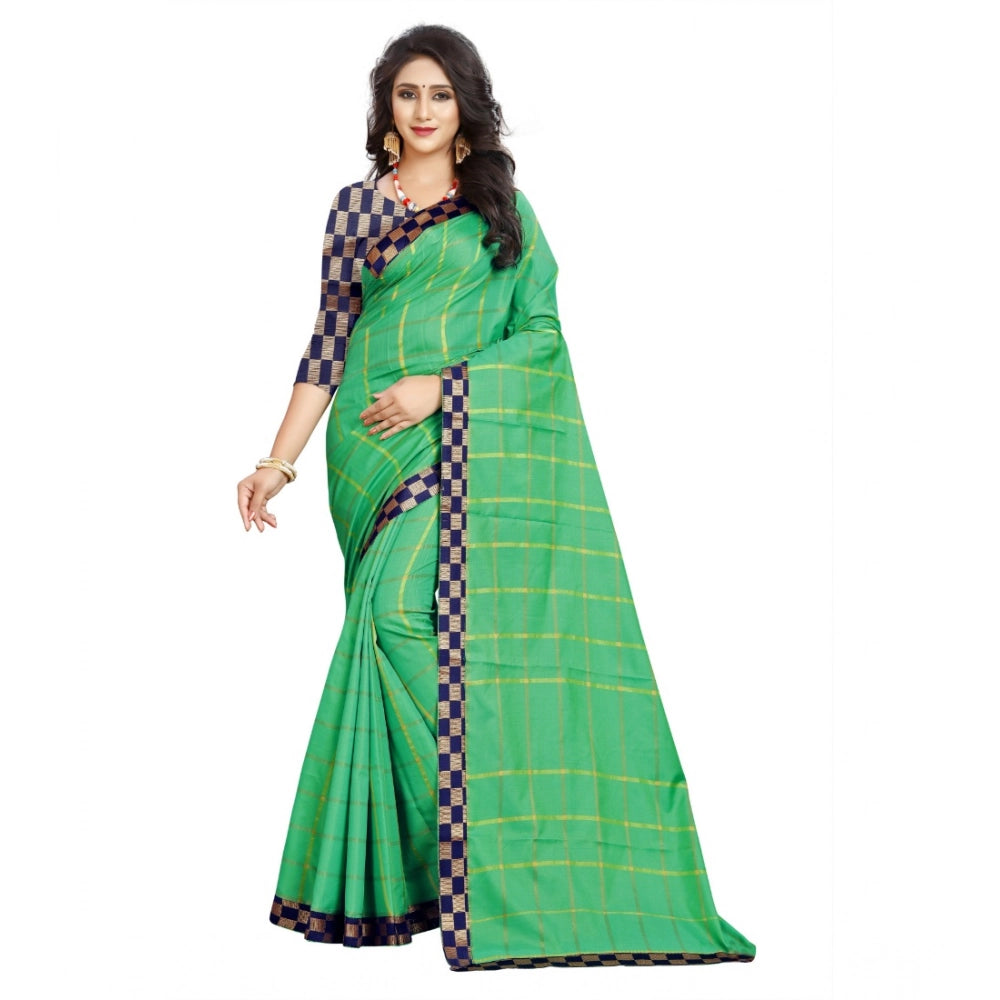 Vaystra Cotton Silk Checkered Saree With Unstitched Blouse 5.5Mtr – Green