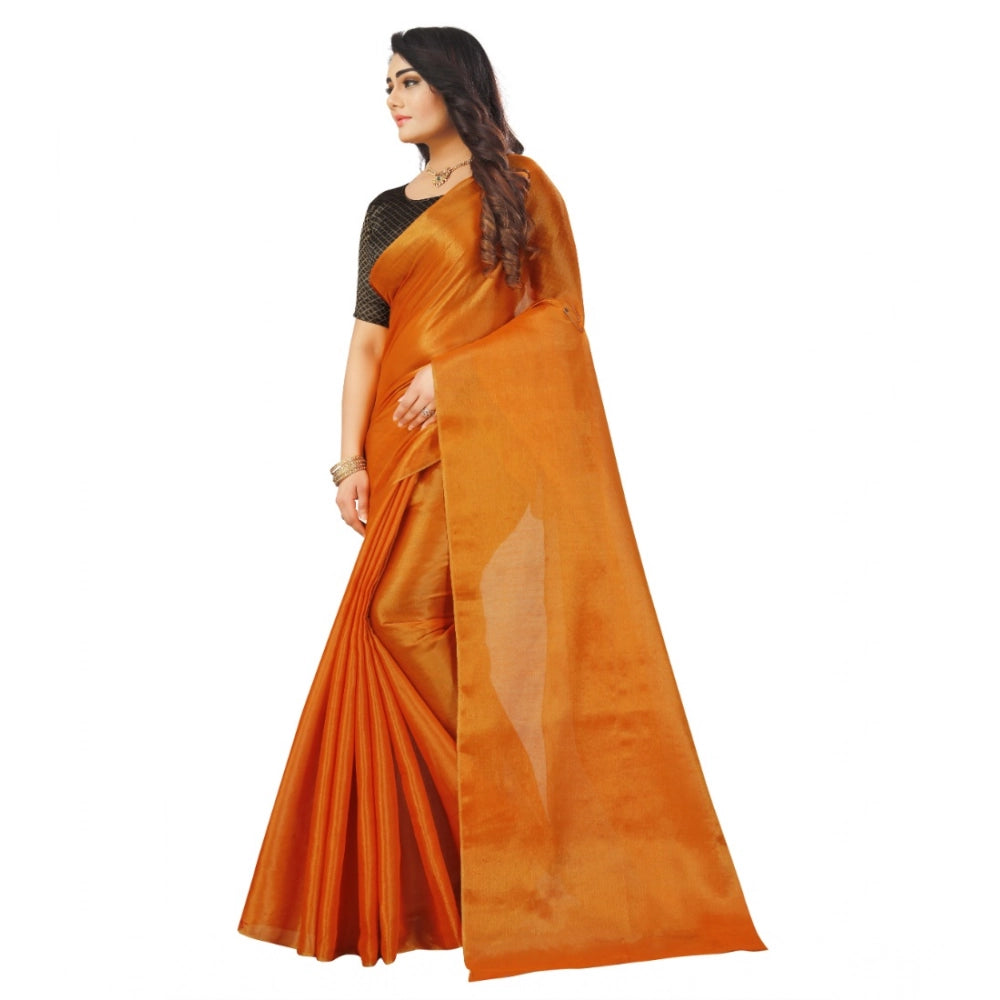 Vaystra Cotton Silk Self Design Saree With Unstitched Blouse 5.5Mtr – Orange