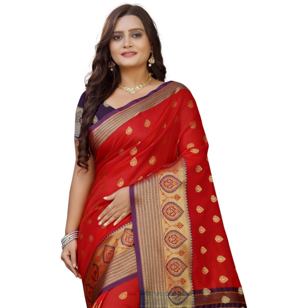 Vaystra Silk Blend Woven Saree With Unstitched Blouse 5.5Mtr – Purple-Red