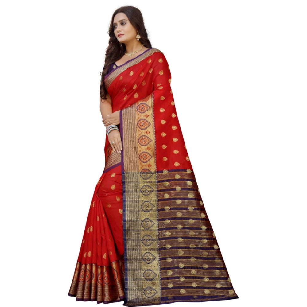 Vaystra Silk Blend Woven Saree With Unstitched Blouse 5.5Mtr – Purple-Red