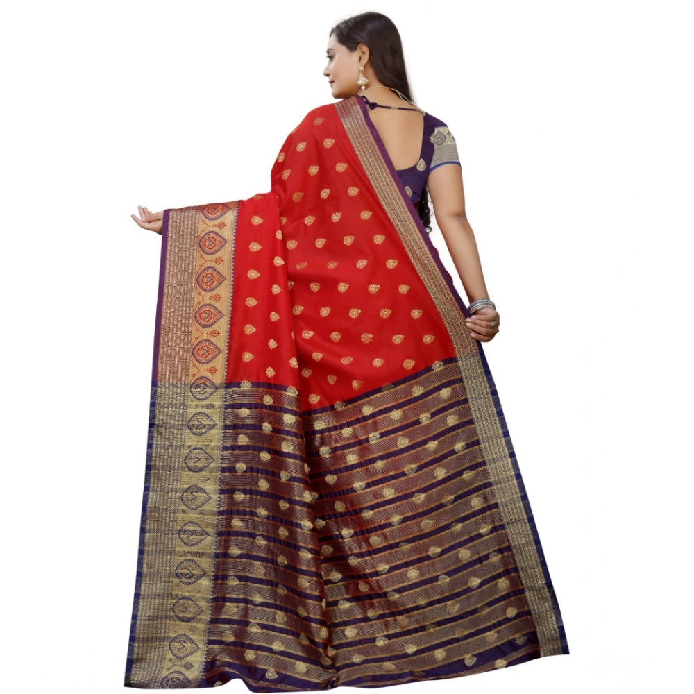 Vaystra Silk Blend Woven Saree With Unstitched Blouse 5.5Mtr – Purple-Red