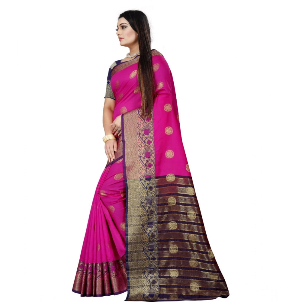 Vaystra Silk Blend Woven Saree With Unstitched Blouse 5.5Mtr – Blue-Pink