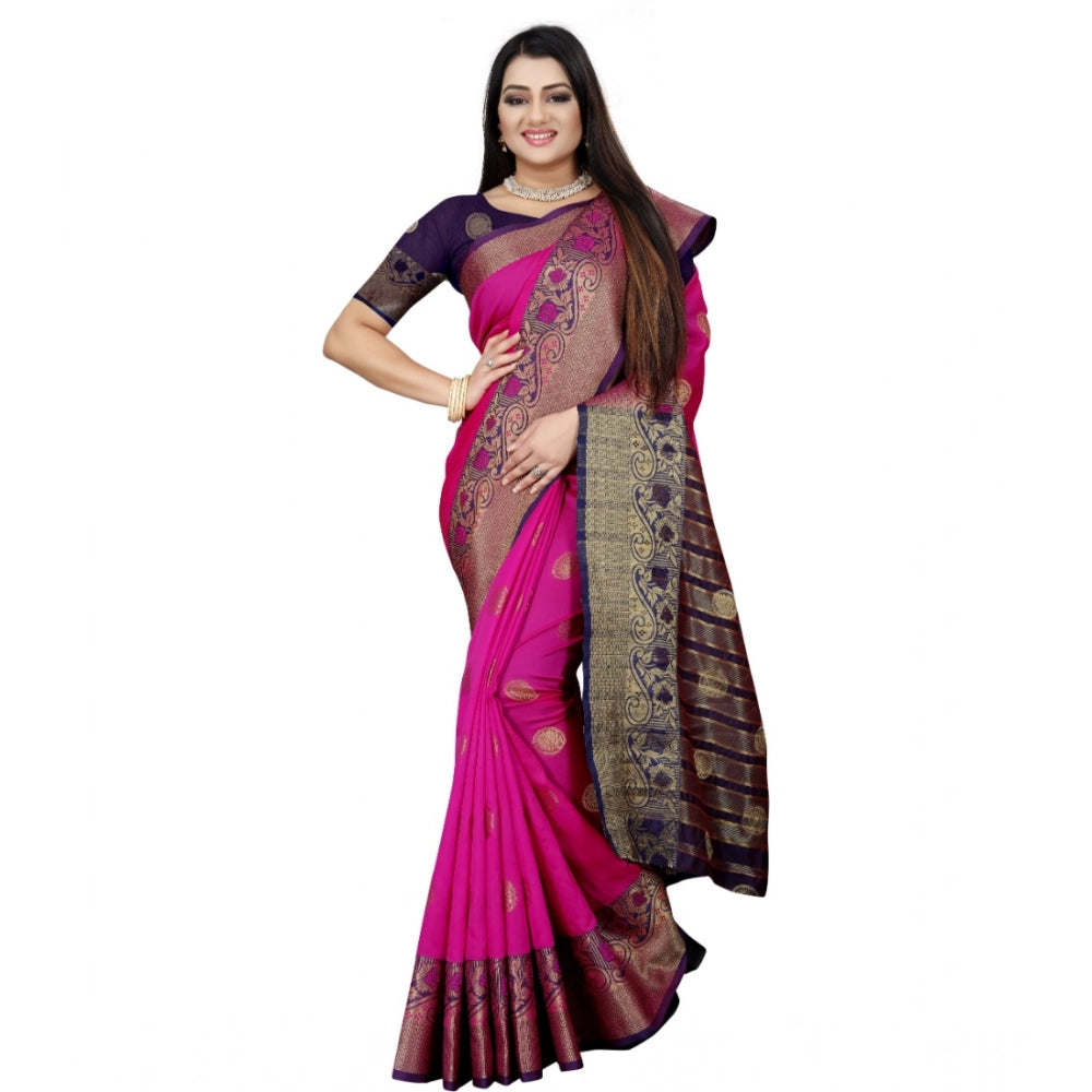 Vaystra Silk Blend Woven Saree With Unstitched Blouse 5.5Mtr – Blue-Pink