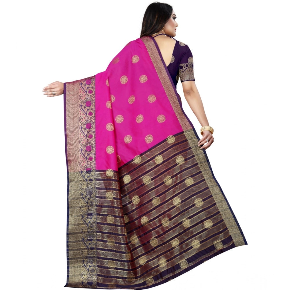 Vaystra Silk Blend Woven Saree With Unstitched Blouse 5.5Mtr – Blue-Pink