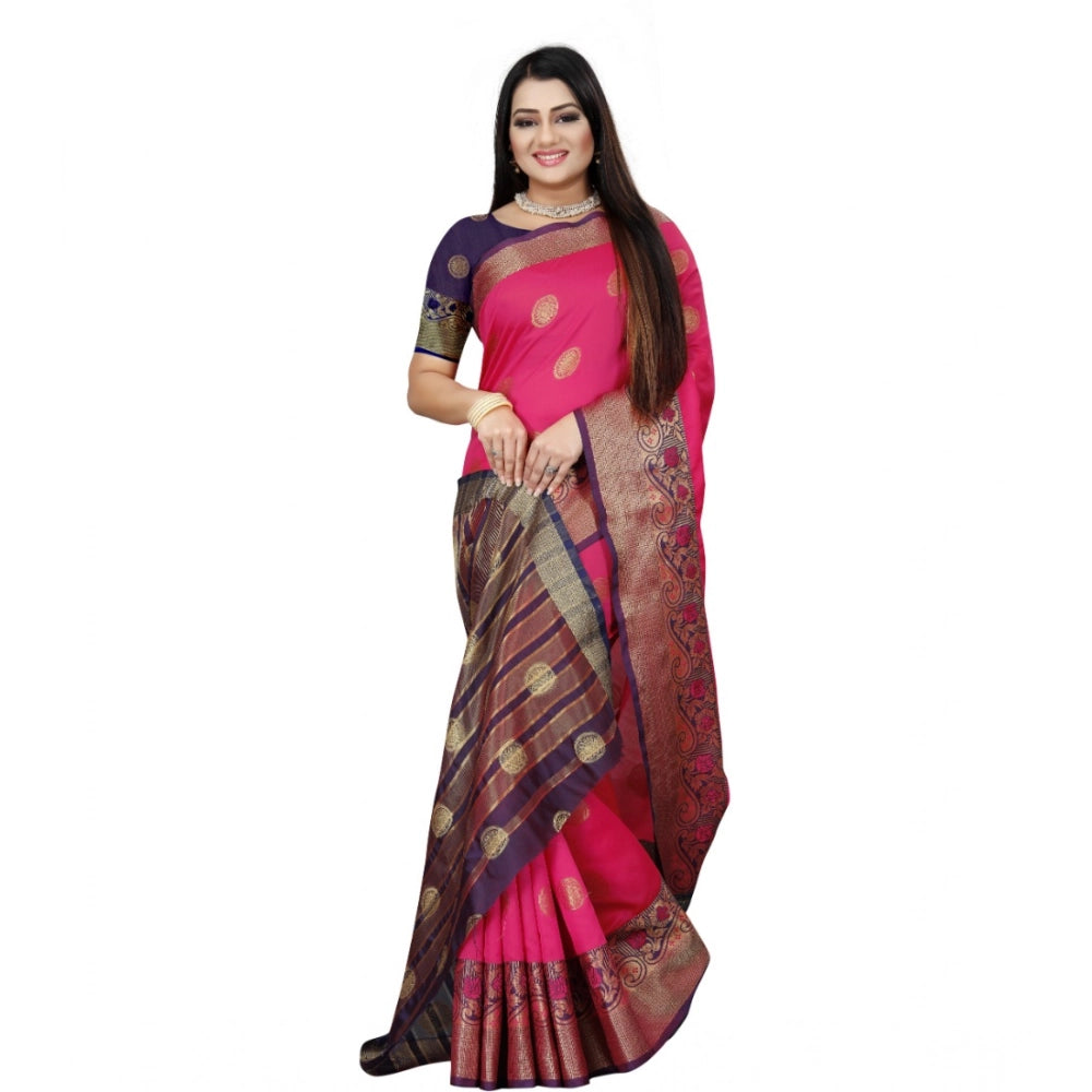 Vaystra Silk Blend Woven Saree With Unstitched Blouse 5.5Mtr – Blue-Pink
