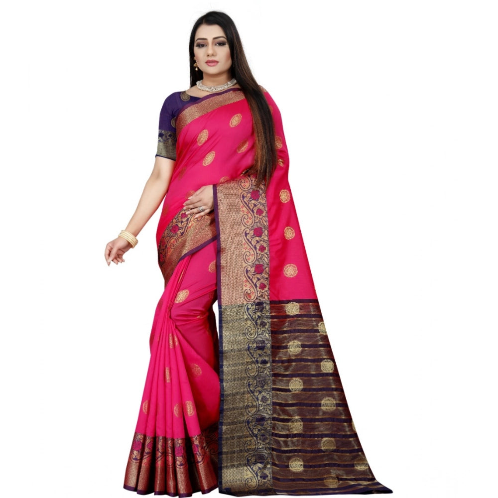 Vaystra Silk Blend Woven Saree With Unstitched Blouse 5.5Mtr – Blue-Pink