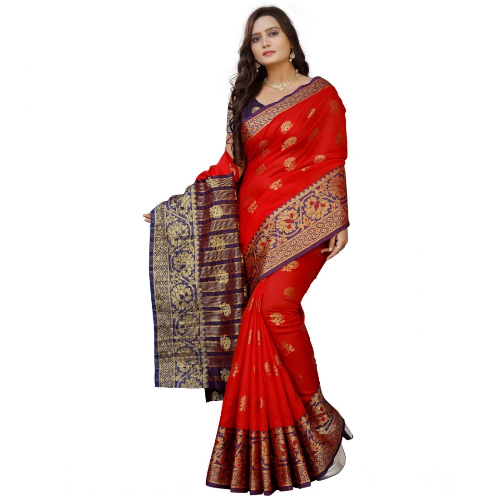 Vaystra Silk Blend Woven Saree With Unstitched Blouse 5.5Mtr – Purple-Red