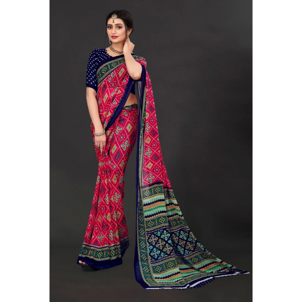 Vaystra Georgette Floral Print Saree With Unstitched Blouse 5.5Mtr – Pink