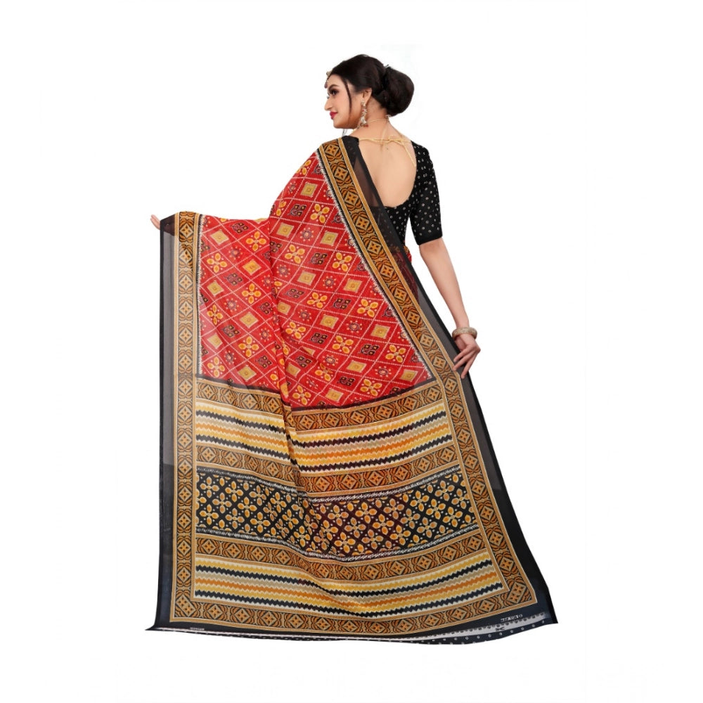 Vaystra Georgette Floral Print Saree With Unstitched Blouse 5.5Mtr – Red