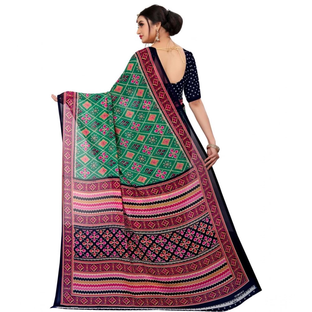 Vaystra Georgette Floral Print Saree With Unstitched Blouse 5.5Mtr – Green