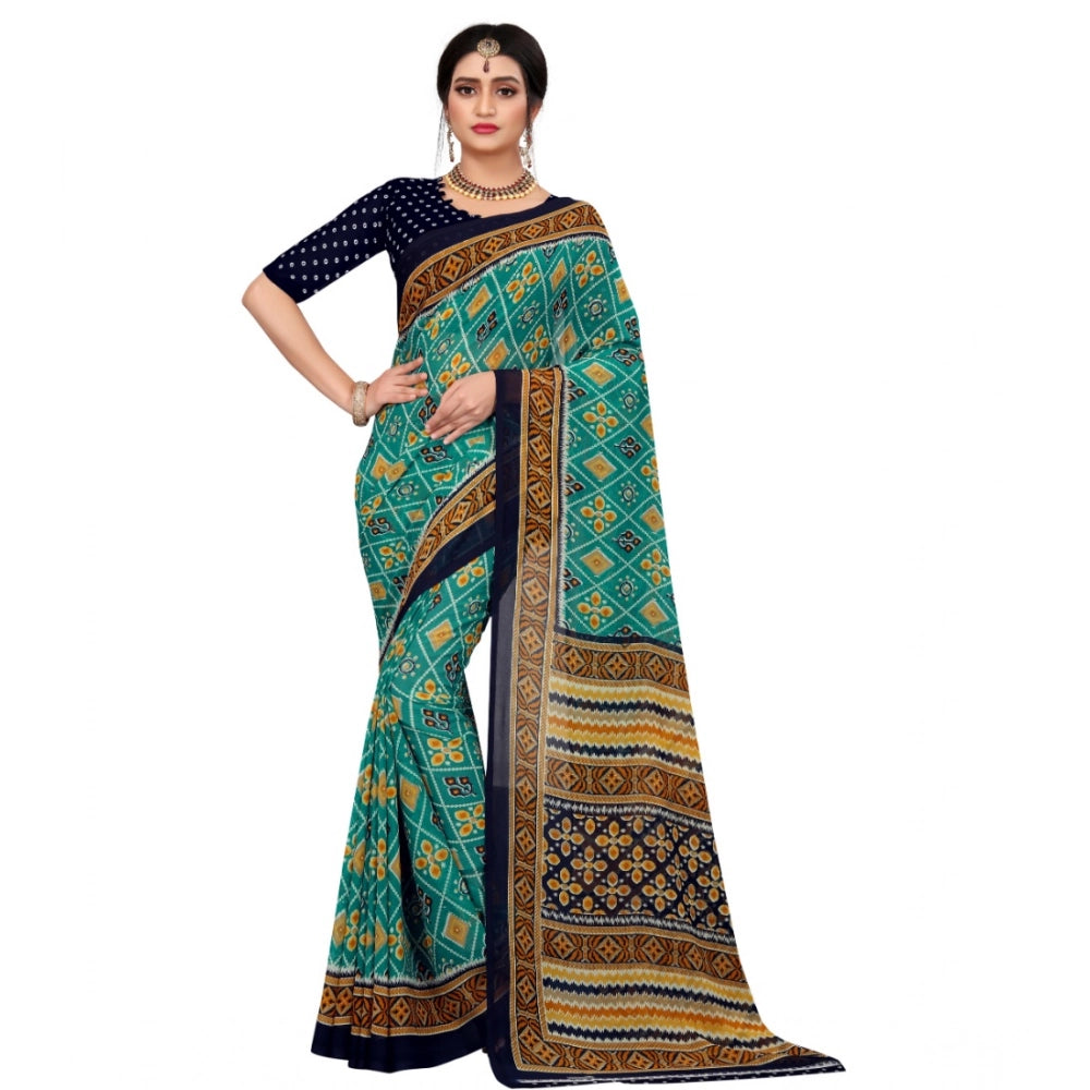 Vaystra Georgette Floral Print Saree With Unstitched Blouse 5.5Mtr – Dark Green