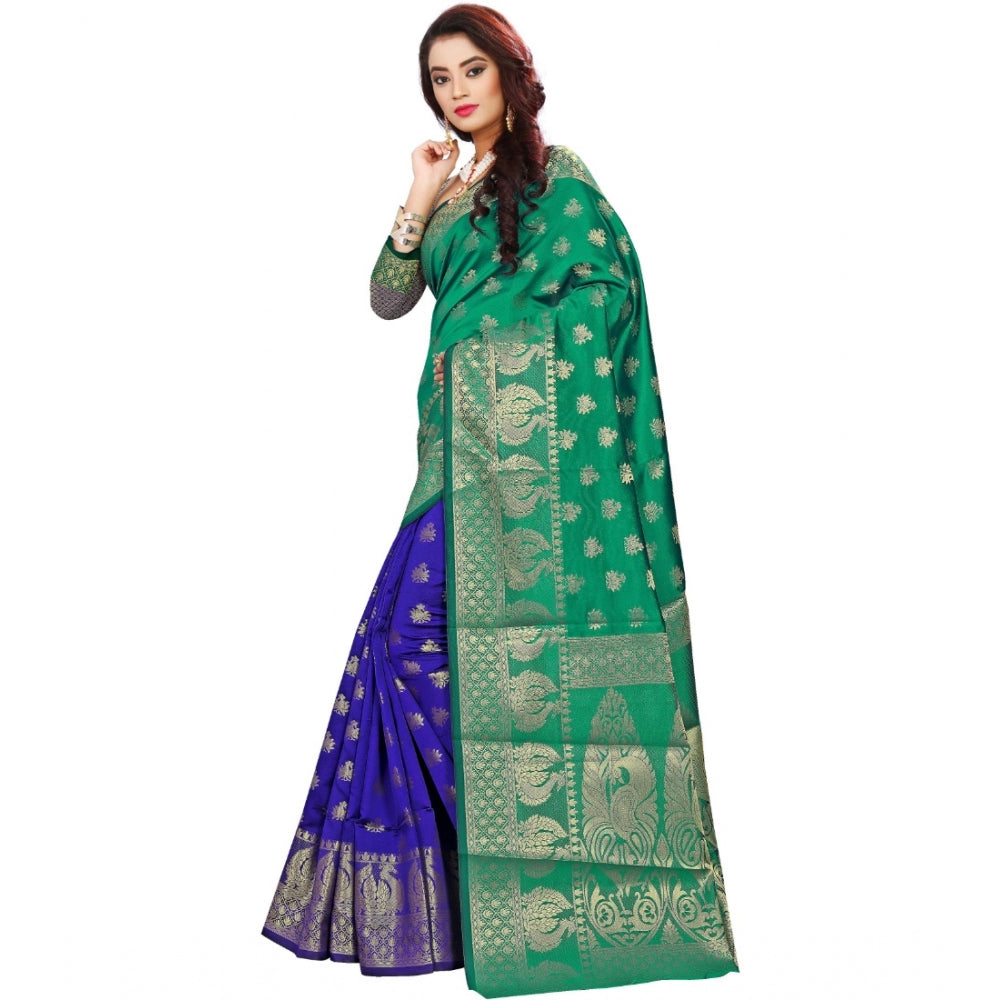 Vaystra Jacquard Woven Saree With Unstitched Blouse 5.5Mtr – Green