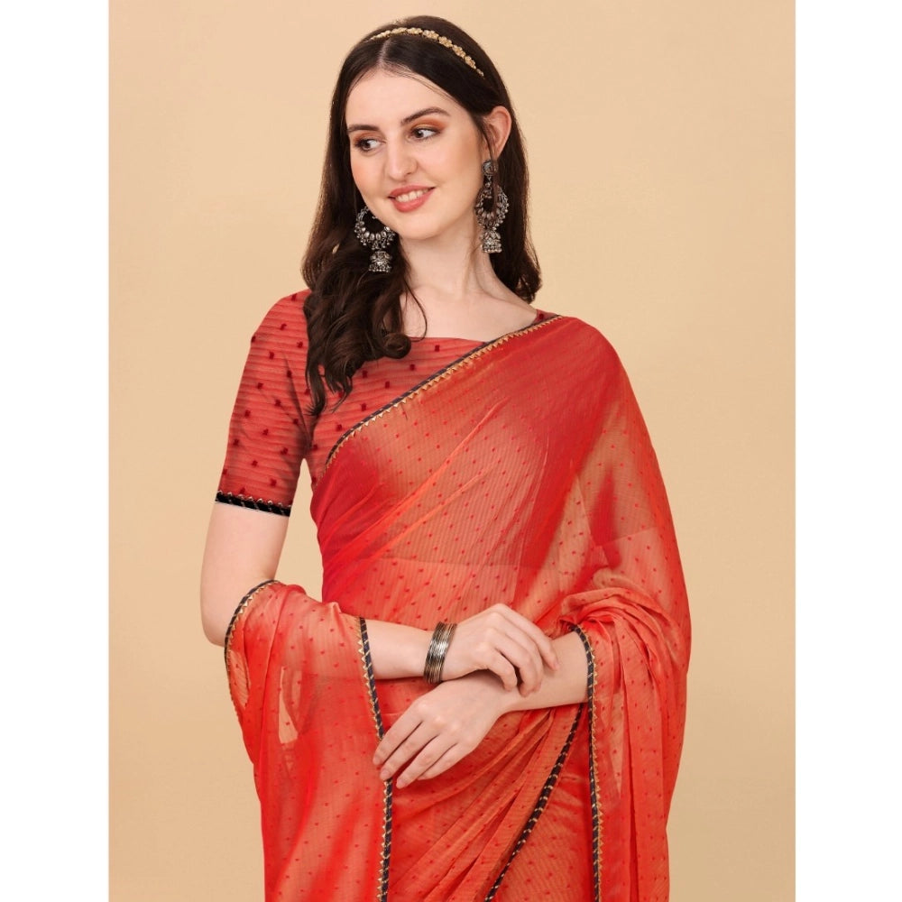 Vaystra Silk Blend Embellished Saree With Unstitched Blouse 5.5Mtr – Red