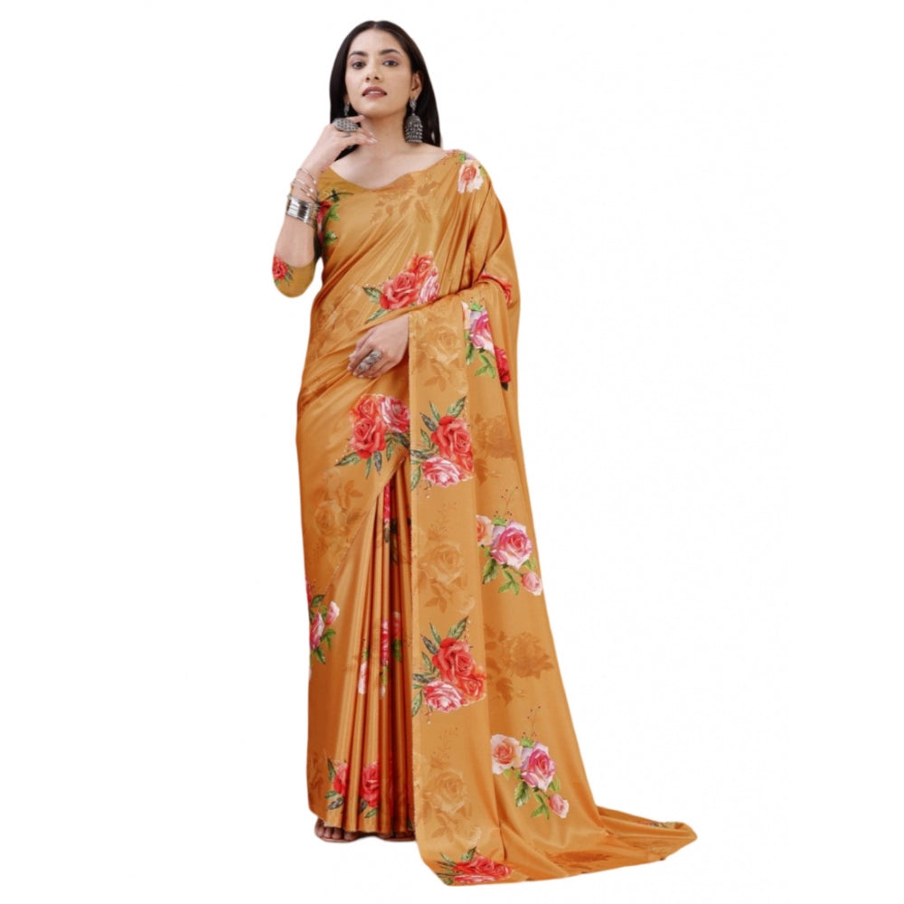 Vaystra Crepe Digital Print Saree With Unstitched Blouse 5.5Mtr – Mustard