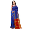 Vaystra Cotton Silk Checkered Saree With Unstitched Blouse 5.5Mtr – Blue